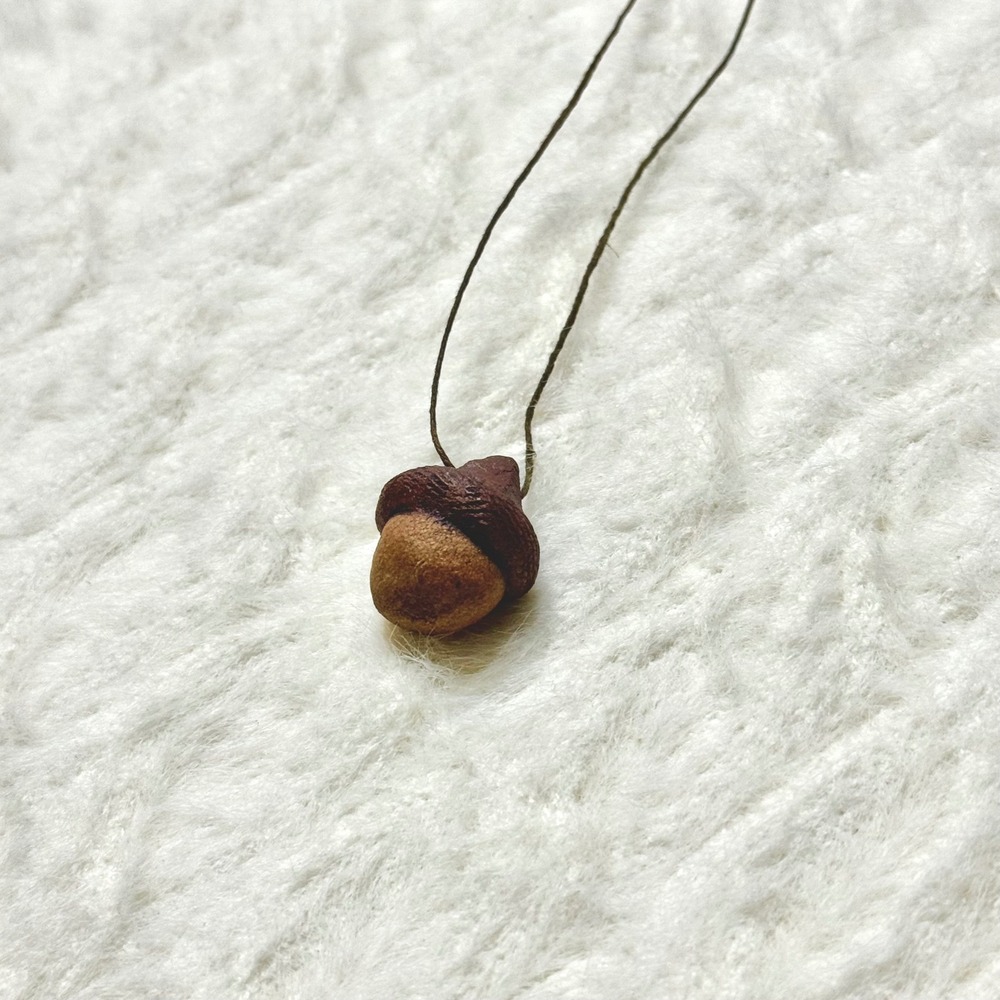 Vintage Handmade Felt Acorn Necklace Woodland Charm Nature Inspired Jewelry Gift - Picture 4 of 7
